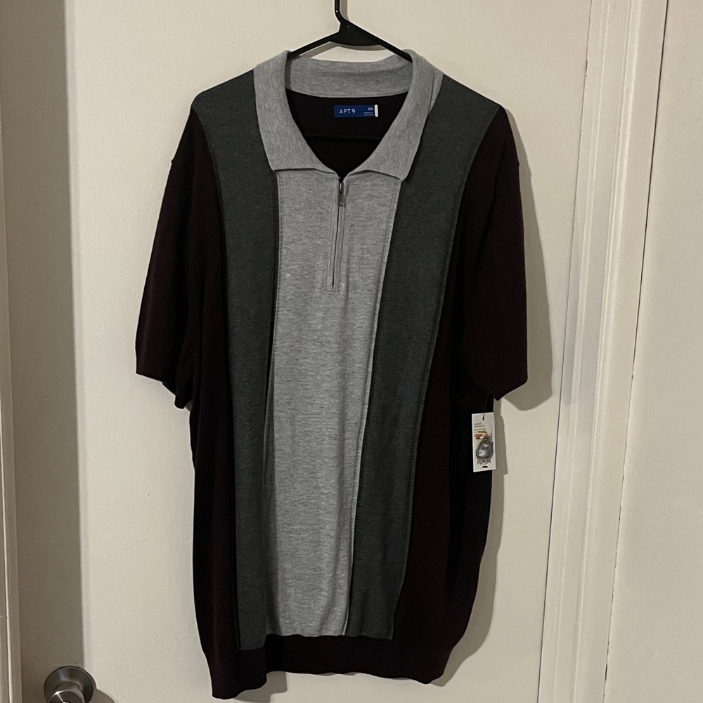 Men's APT9 Gray and Black Zip Polo Shirt